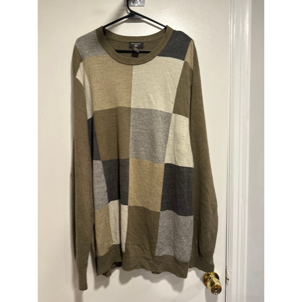 Dockers Grandpacore Patchwork Crewneck Sweater Sz:4XL Brown Colorblock Acrylic